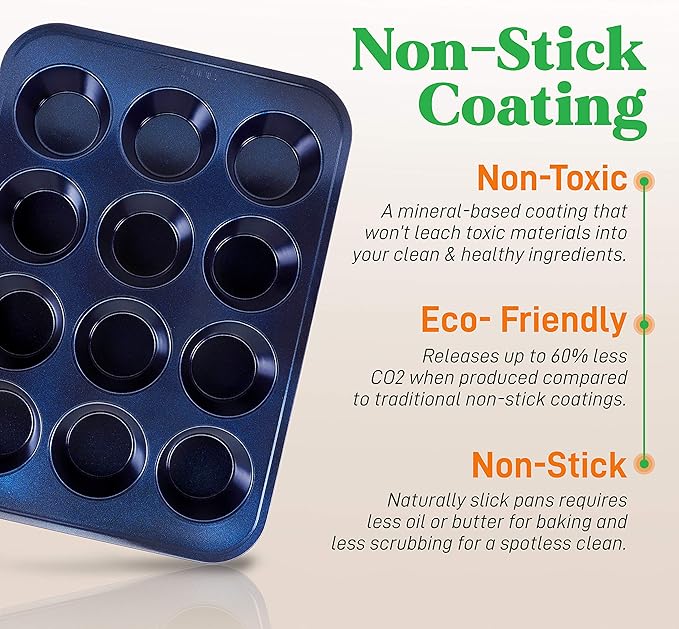 NutriChef 12-cup Blue Oven Muffin Pan, Non-Stick Coated Layer Surface, Even Heating Muffin Tray for Muffins, Cupcakes, Pastries & Mini Pies, Used for Model Number NCBK6TR