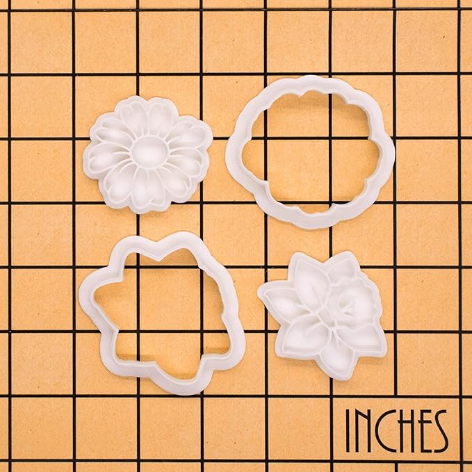 BAKERLOGY Meadow Blooms - Mini 2" Cookie Cutter & Stamp Set - Daffodil & Daisy Design for Easter & Spring Cookies, Cupcakes & Fondant Decorations