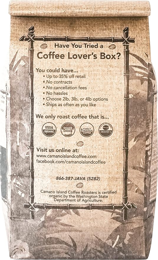 Camano Island Coffee Roasters Decaf Espresso Blend, Ground 1lb, Fresh Dark Roast Swiss Water Processed, USDA Organic, Fairly Traded, Shade Grown Top 1% Arabica, Sweet Molasses, Mixed Berry Flavor