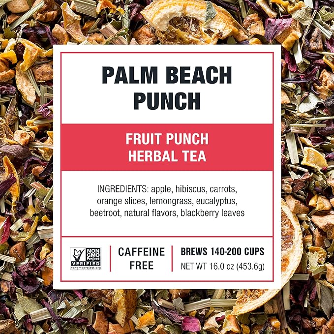 Tiesta Tea - Palm Beach Punch, Loose Leaf, Fruit Punch Herbal Tea, Caffeine-Free Tropical Blend with Apple and Orange, Brews Hot or Iced, 16oz Resealable Bulk Pouch, Up to 200 Cups
