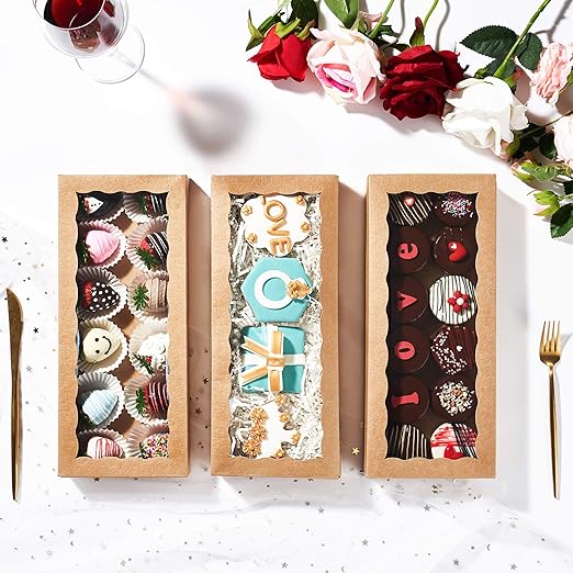 4PCS 12 x 5 x 1.5 inches Premium Kraft Brown Cookie Boxes, Bakery Box for Holiday Cookie Gift Sets