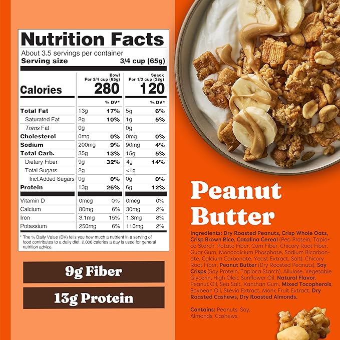 Catalina Crunch Protein Granola - Low Sugar Breakfast Cereal with 13g of Protein - Gluten Free, Keto Friendly - Peanut Butter - 8 oz. Bag (Pack of 1)