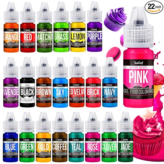 Food Coloring Gel Set - 22Vibrant Color Gel Food Coloring for Cake Decorating, Baking, Easter Egg, Icing - Tasteless Food Color Dye for Fondant, Cooking, Slime, Airbrush - 0.2 Fl. oz (6 ml)/Bottles