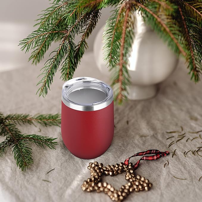 DOMICARE Stainless Steel Wine Tumbler Bulk with Lid, Personalized Insulated Tumblers Set, 12oz Travel Coffee Cups Pack of 1, Red