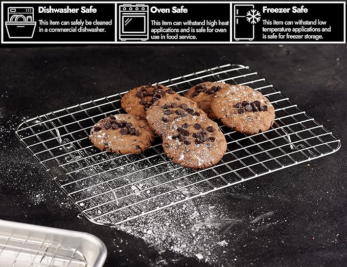 CURTA 2 Pack Chef Cooling Rack, NSF Listed 18/8 Stainless Steel Oven Safe Grid Wire Cookie Cooling Racks for Baking & Cooking - 12" X 8.7" Commercial Grade comes with Lifting Handle …