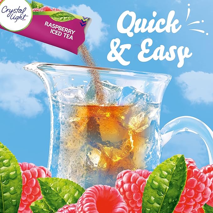 Crystal Light Raspberry Iced Tea Naturally Flavored Powdered Drink Mix, 72 ct Pack, 12 Canisters of 6 Pitcher Packets