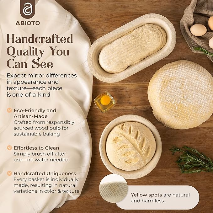Sourdough Proofing Basket and Starter Jar Kit – 3.3 LB Round Wood Pulp Banneton with Waffle Pattern (Made in Germany) and 34 oz Sourdough Starter Jar, Thermometer Strips & Spatula – Bread Proofing Set
