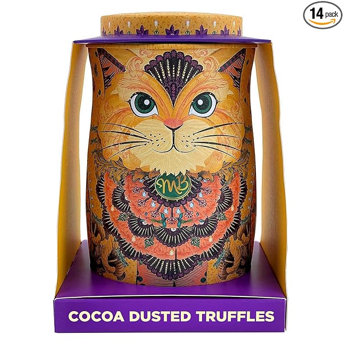 Monty Bojangles Cocoa Dusted Chocolate Truffles Cat Tin (Savanna Gold - 4.7oz) Flutter Scotch Flavored Luxury Chocolatey Truffles - Collectable Cat Tin, Chocolate Gift Box With Bespoke Design