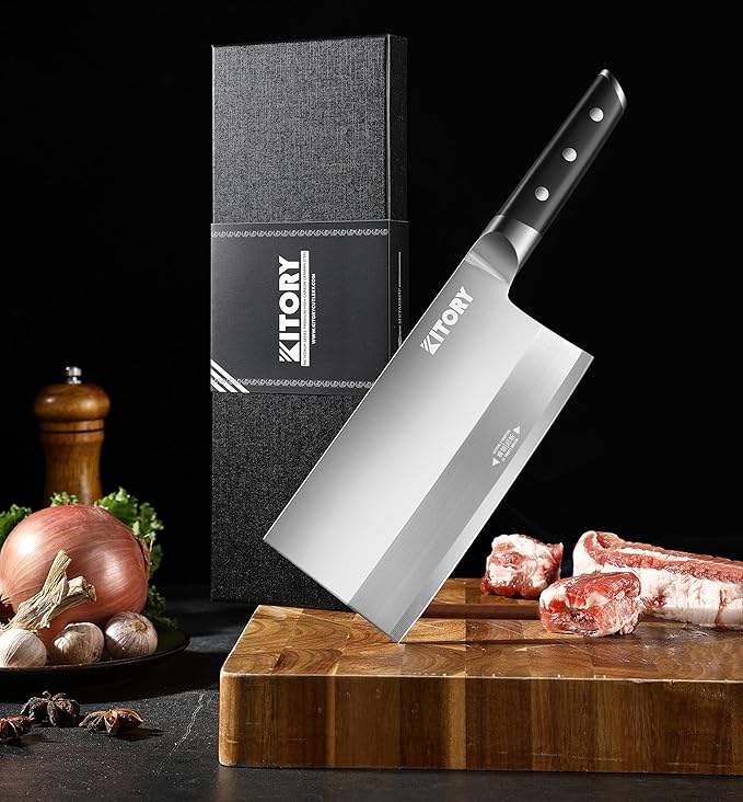 Kitory Meat Cleaver Knife 7"- Front Cutting Behind Chopping - German High Carbon Steel Blade, Chinese Qian Qie Hou Zhan Kitchen Chef`s Knife - 2024 Gifts - Metadrop Series MTD09S