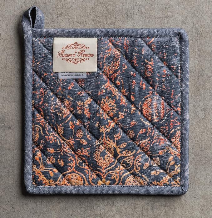 Maison d' Hermine Pot Holders 100% Cotton Heat Resistant Potholders 8" x 8" Hot Pads with Loop BBQ, Cooking, Baking, Grilling, Kitchen, Handling Hot Pans (Pack of 1, Imperfection)