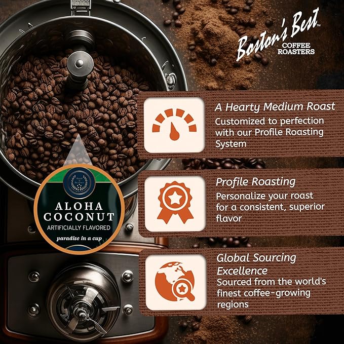 Boston’s Best Coffee - Aloha Coconut Flavored Delicious Gourmet Premium Ground Coffee, 11 oz. / 311 g Bag