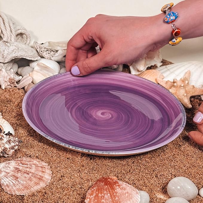 Mora Ceramic Helix Swirl Salad Plates Set of 6, 8in Spiral Porcelain Dish for Kitchen, Small Dinner, Lunch, Appetizer, Dessert, etc - Dishwasher, Microwave, Freezer, Oven Safe Dishware - Ocean Colors