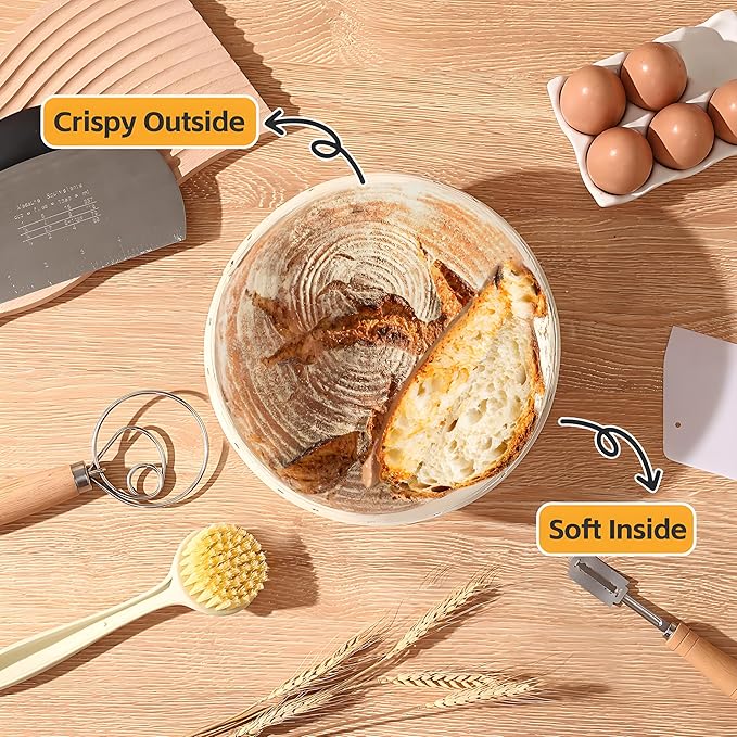 Banneton Bread Proofing Basket,9 Inch Round Banneton Basket, Sourdough Bread Baking Supplies with Cloth Liners for Making Beautiful Bread