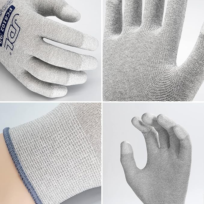 JDL ESD Work Gloves, Anti-Static Gloves for PC Building, Computer Installation & Repair, High Resistance Carbon Fiber Gloves, 6 pairs, Small