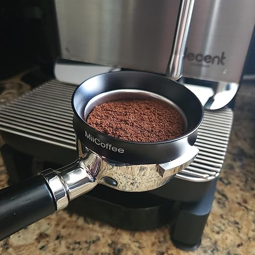 58mm Magnetic Dosing Funnel - Espresso Coffee Dosing Ring - Anodized Aluminum with 8 Magnetized Steel Compatible with 58mm Portafilter (Black)