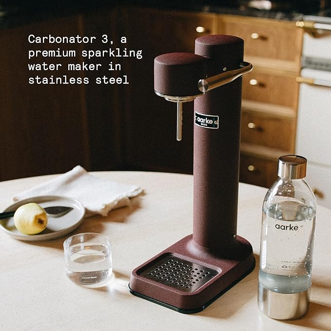 Aarke Carbonator lll, Sparkling & Carbonation Water Machine, Stainless Steel with PET BPA-Free Reusable Bottle Volume 1L/34 fl oz (Burgundy)