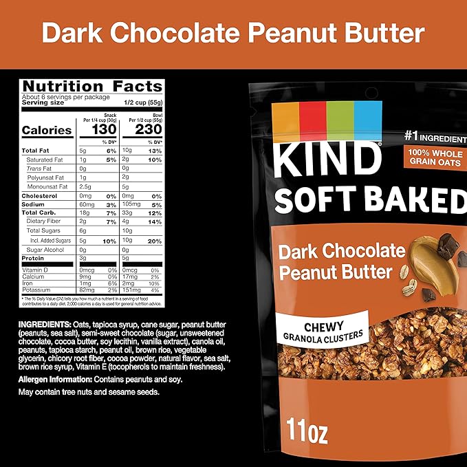 KIND Soft Baked Granola, Dark Chocolate Peanut Butter, 11 oz bag (Pack of 2)