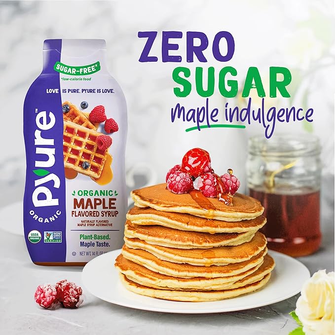 Pyure Organic Maple Flavored Syrup | Sugar-Free Maple Syrup for Pancakes, Waffles, Keto Desserts | 2g Net Carbs, Gluten-Free, Vegan, Plant-Based, Non-GMO, Diabetic Friendly | 14 oz Bottle