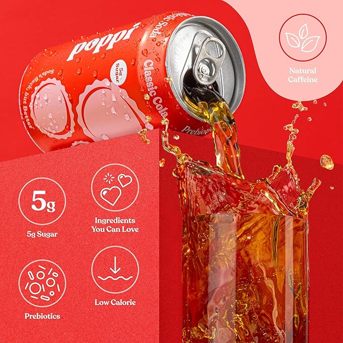 Poppi Sparkling Prebiotic Soda Beverage with Apple Cider Vinegar, Seltzer Water and Fruit Juice, Soda Staples Variety Pack, 12 FL Oz, Pack of 12, Packaging May Vary