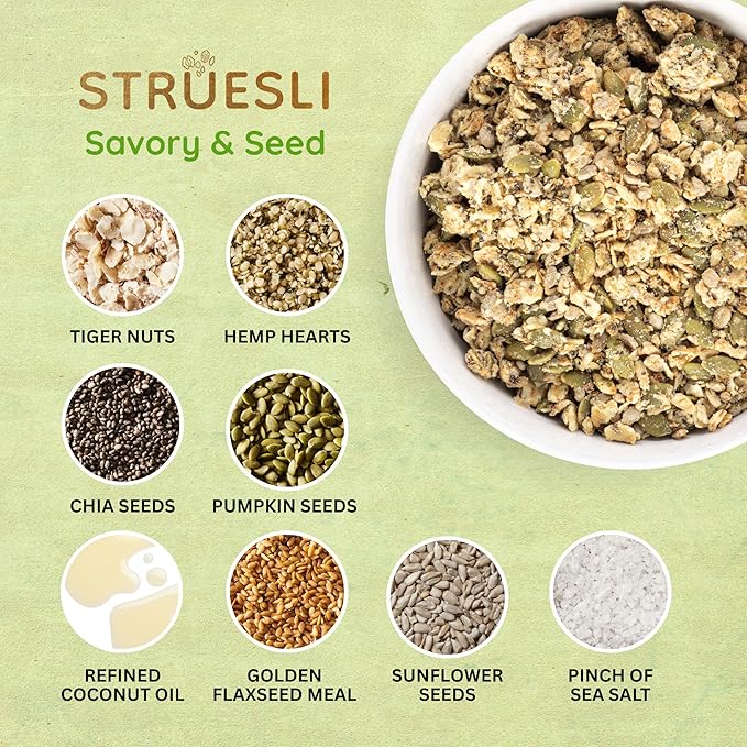 Struesli Savory + Seed Organic Granola, Nut, Grain & Gluten Free, Healthy Snacks with Pumpkin, Sunflower & Chia Seeds, Hemp Hearts, Flax, Tiger Nuts & Sea Salt, Plant Based, Keto & Paleo, 32 Oz