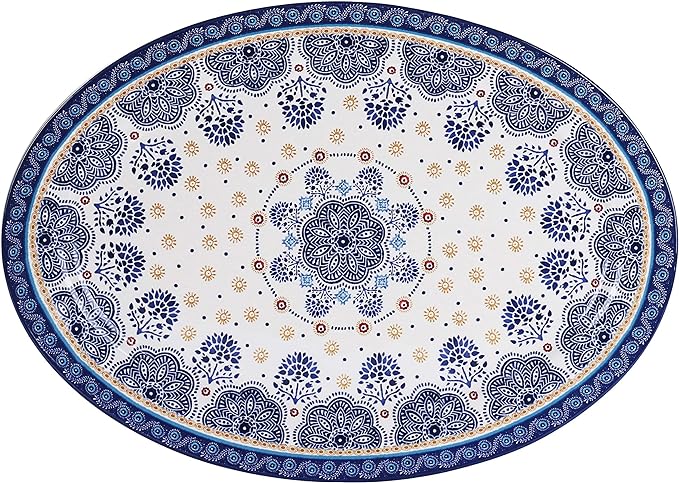 Bico Blue Talavera Ceramic 16 inch Oval Platter, Microwave & Dishwasher Safe