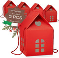 Pack of 5 House Shaped Gift Boxes (7.87 x 7.87 x 7.08 inch) - Mansion Ideal for Christmas and for Treats - Red Linen
