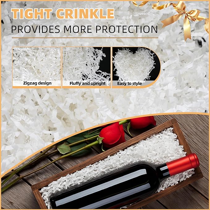 LWWTBS Crinkle Cut Paper 7oz Shredded Packing Grass Cushion Paper for Gift Baskets Christmas Wedding Birthday Bridesmaid Engagement Craft Gift boxes Stuffing Bags Filler (White)