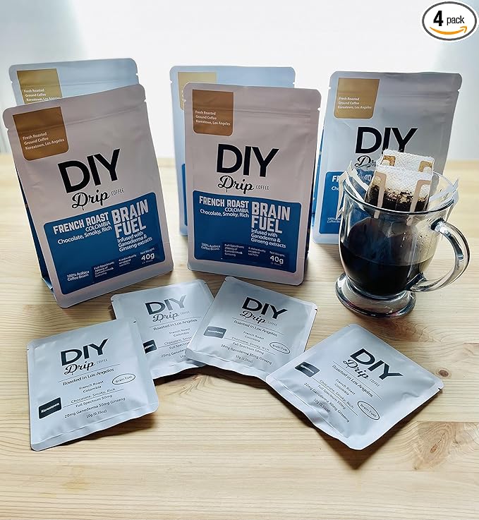 DIY Drip Coffee Brain Fuel, French Roast Colombia, Single Serve - 5 PACKS x 4, 200gram, $1.50 per serving. BUY 2 QTY OR MORE GET $5 REBATE. NO ACTION REQUIRED