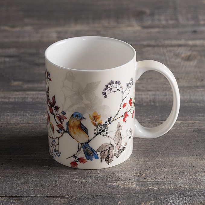 Maison d' Hermine Coffee Mug with Handles Fine Bone China Mugs Pack of One Tea Cups for Hot Beverages Cappuccino Latte Home Restaurant Office Perfect for Gift (Equinoxe - Beige Sparrows, 12 Ounce)