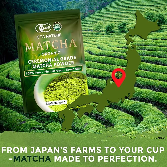ETANATURE Premium Ceremonial Grade Matcha Powder - Matcha Green Tea Powder for Metabolism, Brain and Sleep - JAS Certified Matcha Grade from Japan Kagoshima Farms 60 Servings - Ceremonial Tea 60g