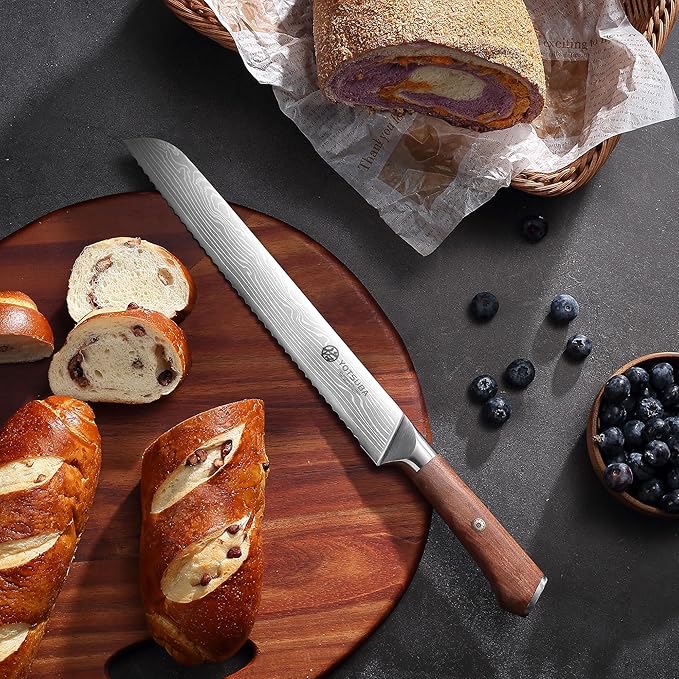 YOTSUBA 10" Bread Knife, Serrated Knife for Homemade, High Carbon Stainless Steel Serrated Bread Knives with Ergonomic Wood Handle, Professional Bread Cutting Knives for Homemade Bread with Gift Box