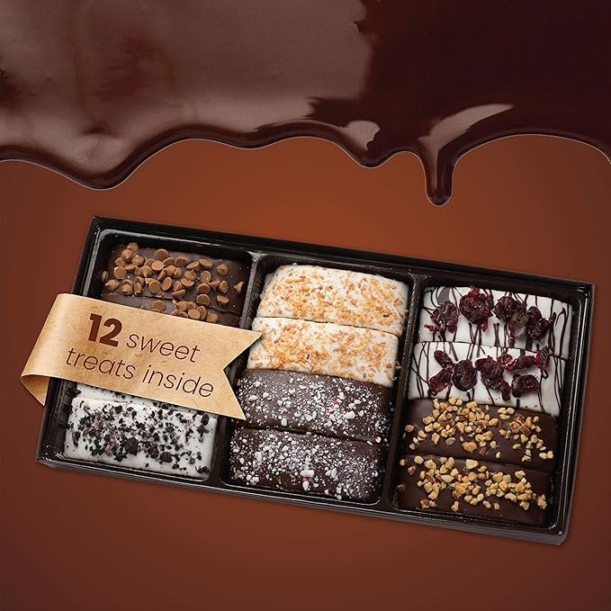 Barnetts Christmas Holiday Thanksgiving 12 Chocolate Biscotti Gift Box, Gourmet Cookie Gifts Basket for Him and Her Food Delivery, Fancy Cookies Spring Candy Treats Baskets Ideas for Dad, Husband, Father, Brother, Son, Father, Grandmother, Mother, Grandma