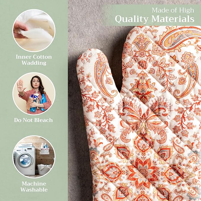 Maison d' Hermine Oven Gloves 100% Cotton Oven Mitt 7" x 13" with Loop Heat Resistant, BBQ, Cooking Gloves, Baking, Grilling, Kitchen, Handling Hot Pans (Pack of 1, Cachemire)