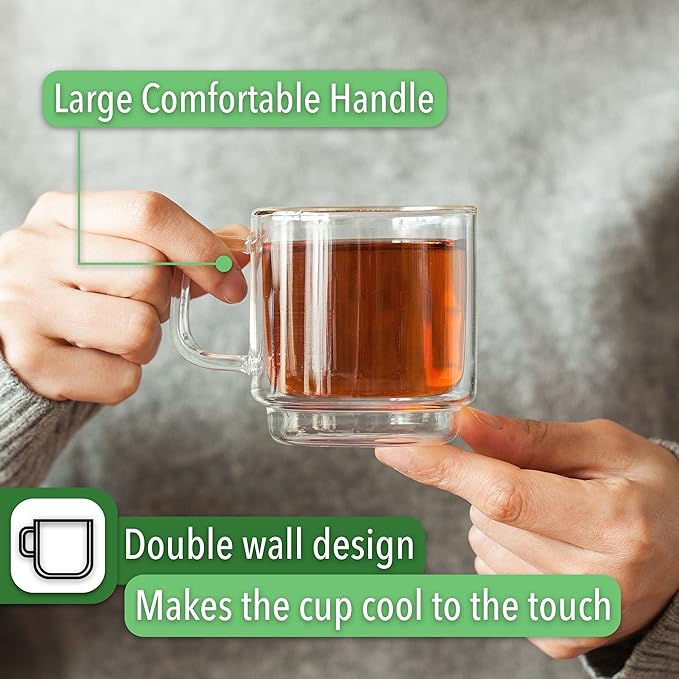 BTaT- Stackable Espresso Cups, Set of 4 (5.0 oz, 150 ml), Double Wall Glass Coffee Mugs, Clear Tea Cup, Demitasse