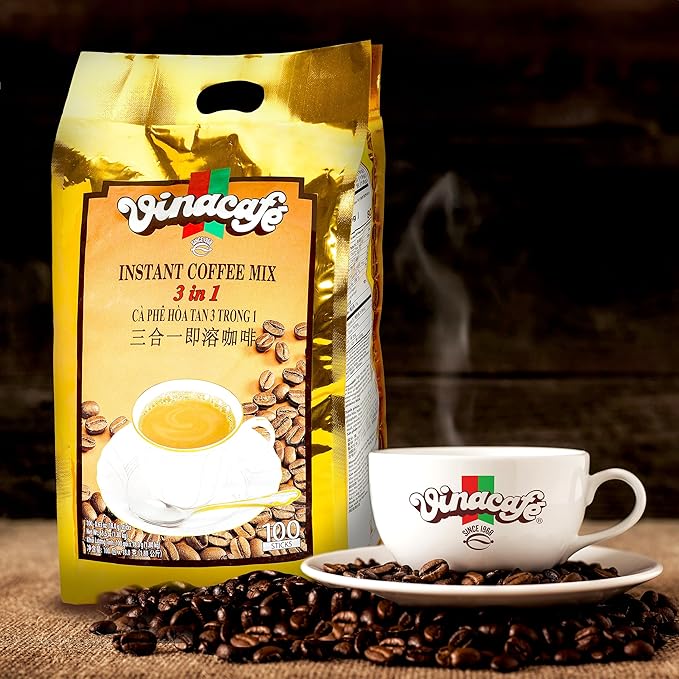 Vinacafe Premium 600 Sticks 3 in 1 Instant Coffee Mix, 100 Coffee Sticks Single Serves in 6 Packs