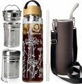32oz Borosilicate Glass Water Bottle with Bamboo Lid and 2 Tea Infuser Sets for Fruit Infused Water and Cold Brew Coffee - Tea Strainer for Loose Leaf Tea (Flower)