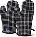 Encasa Homes Long 12" Oven Microwave Hand Gloves Mitts (2 pc Set) for Kitchen Cooking & Baking - Heat Resistant, Thick & Safe, Protection of Hands from Hot Utensils - Butcher Checks Black