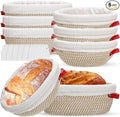 Gejoy 6 Set Cotton Rope Banneton Bread Proofing Basket with Cloth Liner and Plastic Scraper Banneton Dough Sourdough Proofing Bowls Kit for Home Sourdough Bakers (Round, Oval, 9'', 10'')