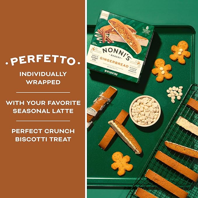Nonni's Gingerbread Biscotti Holiday Cookies - 2 Boxes Gingerbread Cookies - Gingerbread Christmas Cookies w/Almonds & White Icing - Biscotti Individually Wrapped Cookies - Italian Cookies - 6.88 oz