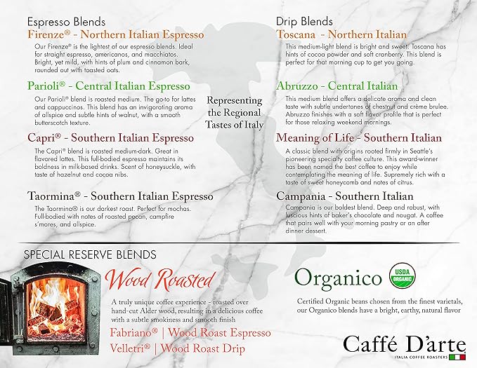 Caffe D'arte Capri Whole Bean Espresso Coffee – Fresh Roasted in Seattle, Italian Espresso Roast, Rich, Velvety & Full-Bodied Flavor - 1 Pound, Pack of 2