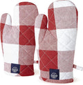 Encasa XO Long 12"x7" Oven Microwave Hand Gloves Mitts (2 pc Set) for Kitchen Cooking & Baking - Heat Resistant, Thick & Safe, Protection of Hands from Hot Utensils - Buffalo Red Checks
