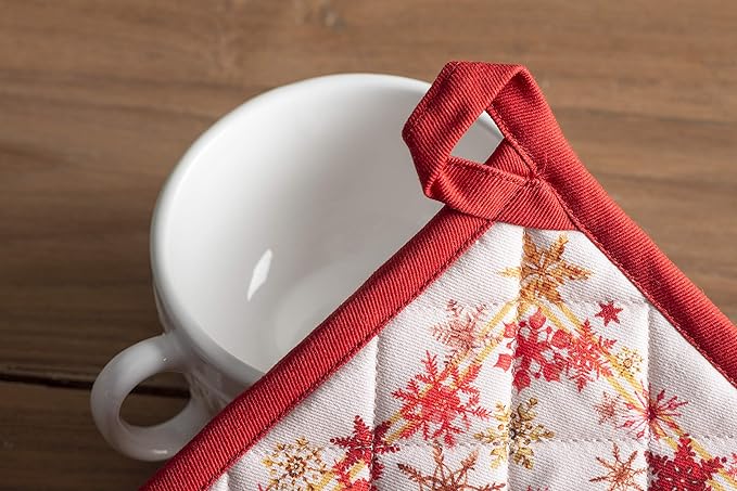 Maison d' Hermine Pot Holders Set 100% Cotton Heat Resistant Potholders 8" x 8" Hot Pads with Loop BBQ, Cooking, Baking, Grilling, Kitchen, Handling Hot Pans (Pack of 2, Crystal Star)