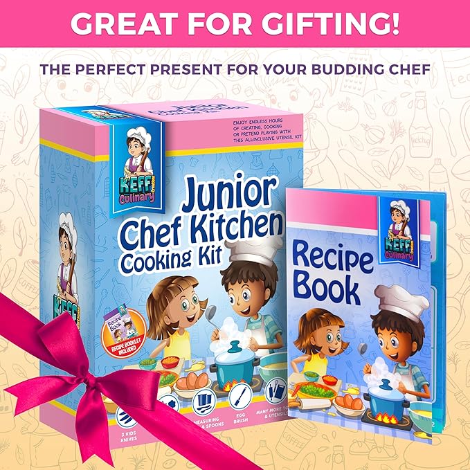 KEFF 30 Pcs Kids Kitchen Set for Cooking & Baking - Real Utensils with Kid Safe Cutting Board and Knife Set for Junior Chef. Montessori Kitchen Tools for Toddlers BPA-Free