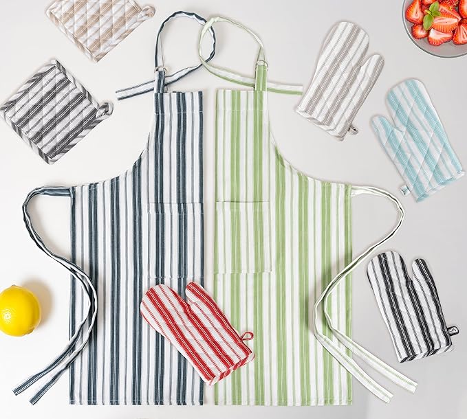Cotton Professional Apron For Kitchen – 28 x 32 Inches – For Women & Men – Useful When Cooking, Baking, Gardening – Adjustable Strap Around Waist & Neck With Pockets Black Stripes