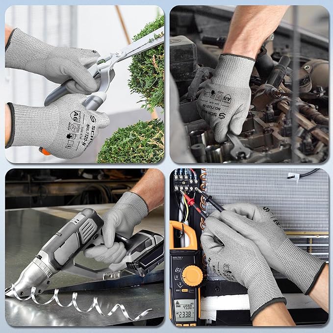 Schwer 3 Pairs Cut Resistant Gloves ANSI A6 Cut Proof Work Gloves, Touchscreen, for Men and Women Used to Woodworking, Glass Cutting, Construction, Cargo Handling, Material Sorting, Car Repair, L