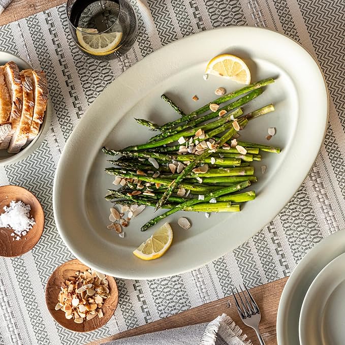 over&back Rim Stoneware Serving Platter - Elegant 1-Piece Oval Serving Platter to Complete Your Kitchen Set - 16" L x 10.8" W Semi-Matte Sage