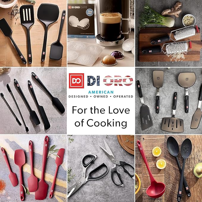 di Oro Living Silicone Spatula Set - 3-piece 600F Heat-Resistant Baking Spoon & Spatulas - Ergonomic Easy-to-Clean Seamless One-Piece Design - Pro Grade Non-stick Rubber with Stainless Steel S-Core Technology! (Red)