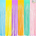 BRAVESHINE Tinsel Foil Fringe Curtains - 2Pcs 3.2x8.2ft Pastel Colourful Photo Backdrop for Sweet Birthdays Easter Bunny Bridal Shower Fairy Kids Candy Donut Party Decorations