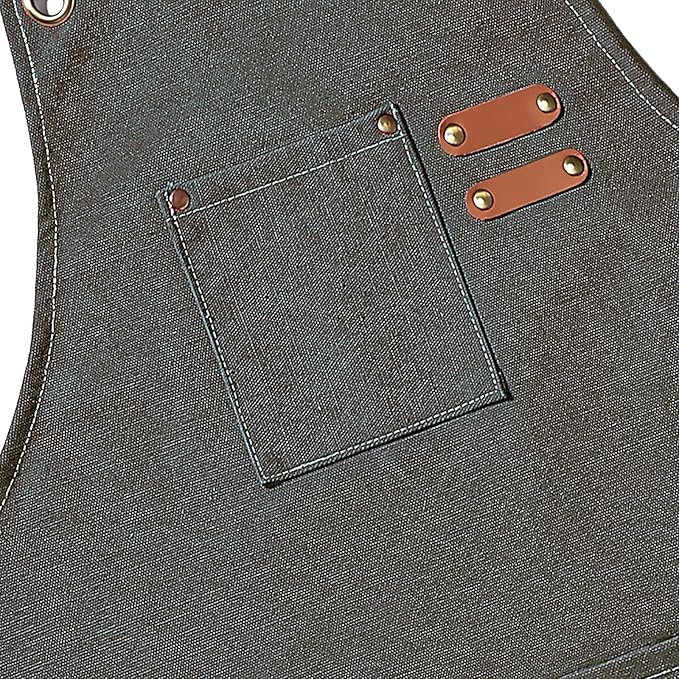AFUN Chef Aprons for Men Women with Large Pockets, Cotton Canvas Cross Back Heavy Duty Adjustable Work Apron, Size M to XXL (Greygreen)