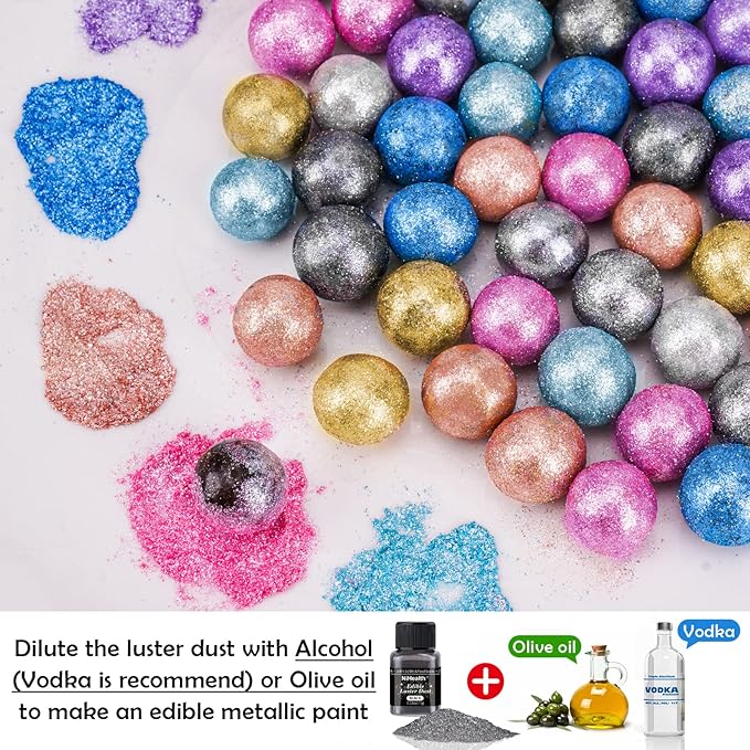 NiHome Edible Food-Grade Glitter Powder Glimmer Luster Dust Metallic Fancy Food Decorating Sprinkle Glimmery Dust for Drink Wine Beverage Cake Bakery Vegan Allergen-Free (Black, 0.35oz/10g)